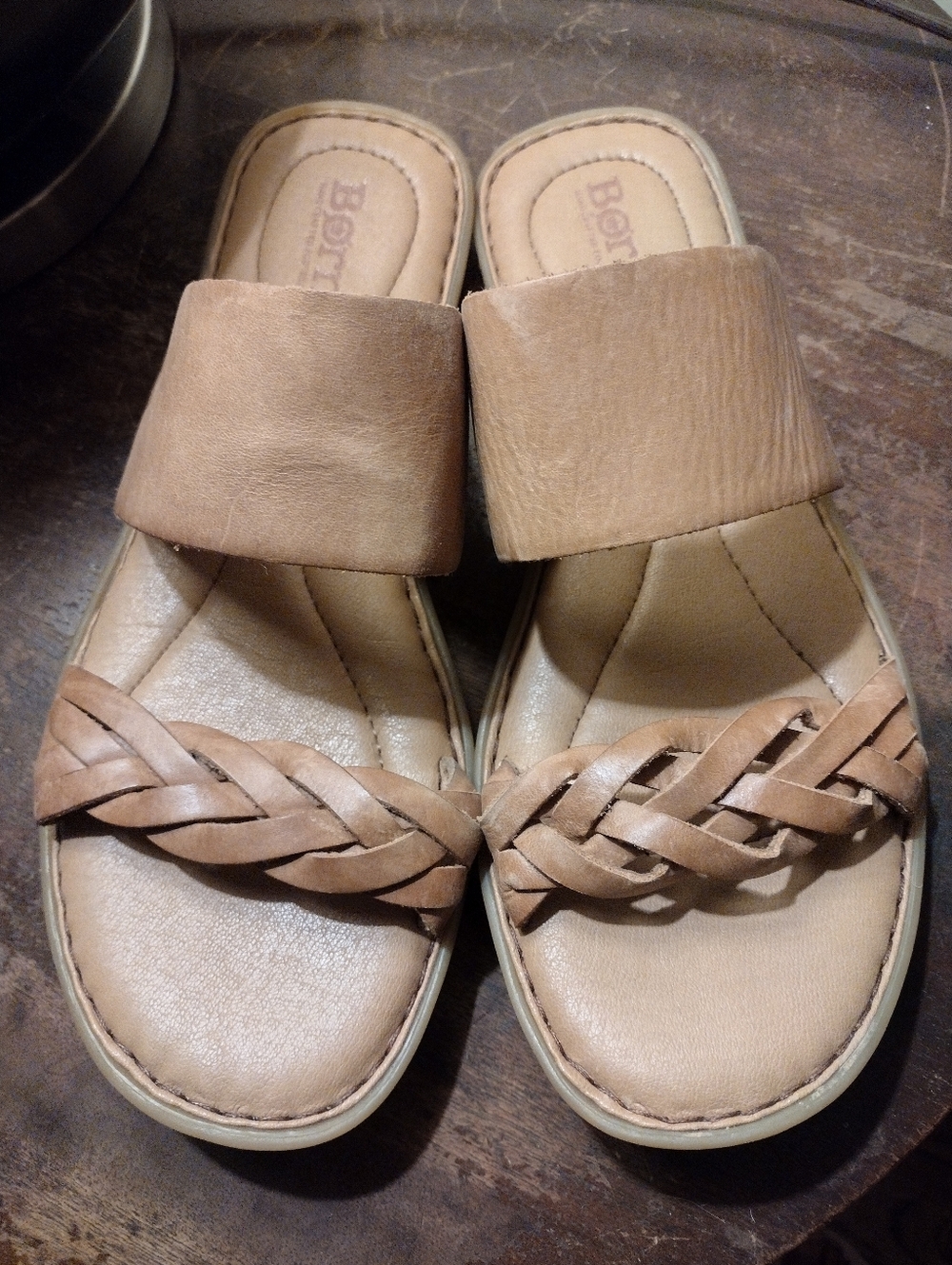 Born Tan Leather Cherita Slide Sandals Size 9 - Picture 2 of 7